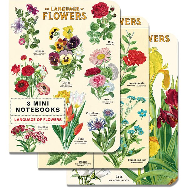 Cavallini & Co. Vintage Inspired Mini Notebook - 4 x 5.5 inch 96 pages - Set of 3 - Language of Flowers