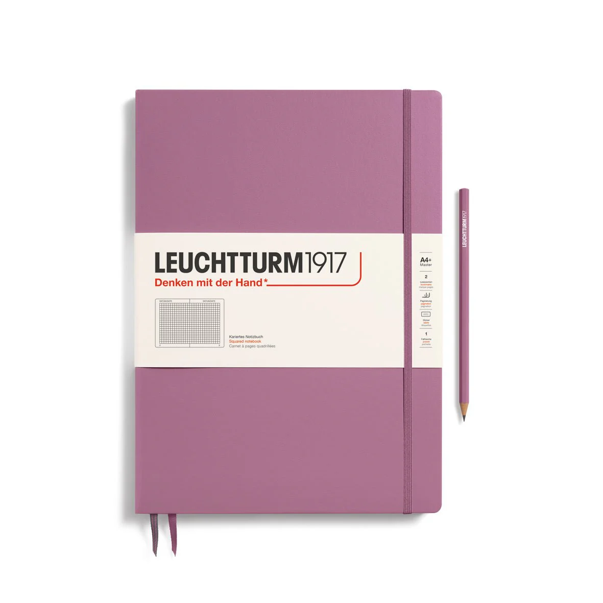 Leuchtturm1917 Hardcover Notebook - Dusty Rose - Master Slim 8.75 x 12.5 inch (A4+) - 123 pages - squared
