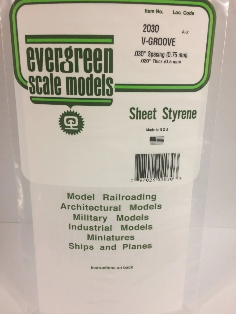 Evergreen Scale Models 2030 - 6" X 12" V-Groove Siding, .030" Spacing (1)