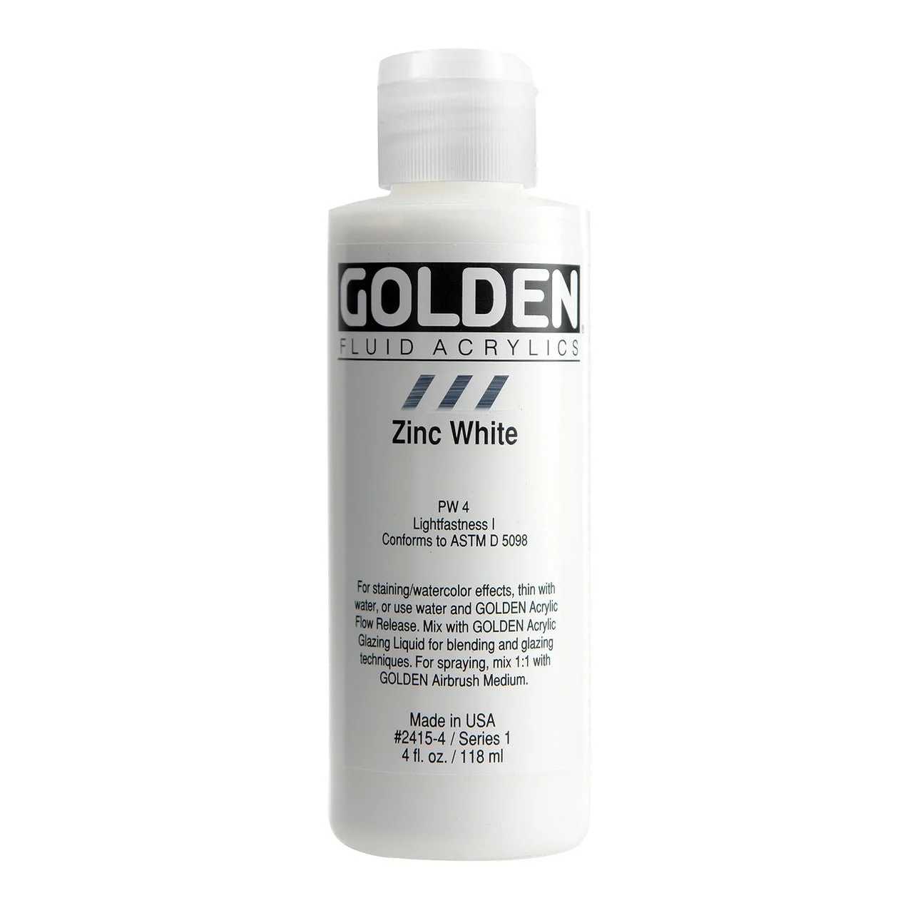 Golden Fluid Acrylic Zinc White 4 oz