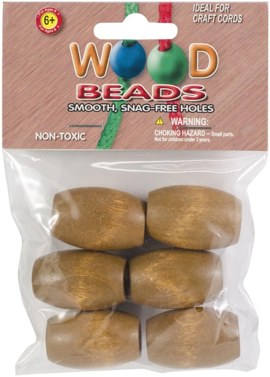 Pepperell Oval Wood Beads 32mmX22mm - Pack of 6 - Maple