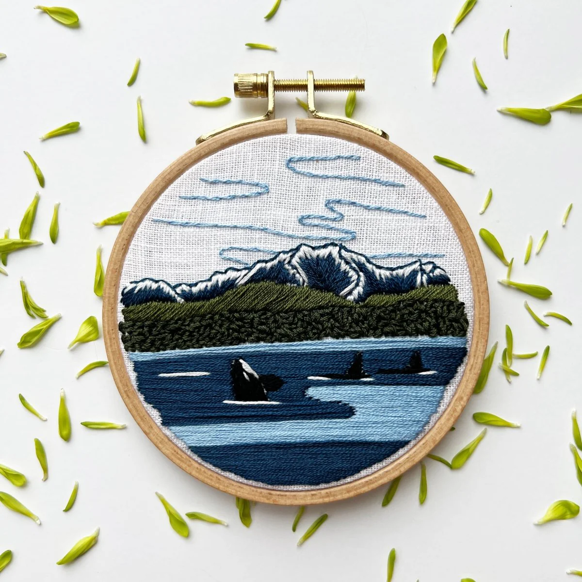 Rosanna Diggs Embroidery - Orcas in the Sound Landscape Embroidery Kit for Beginners - Image 2