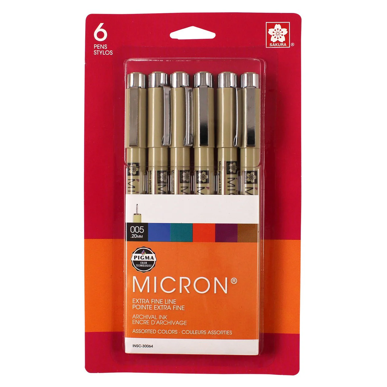 Sakura Pigma Micron Set 005 (.20mm) Assorted Colors - 6 Pen Set