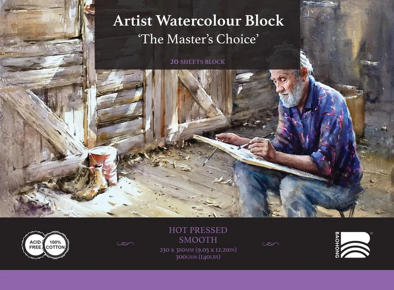 *Discontinued due to tarrifs* The Masters Choice by Baohong Watercolor Paper Block - 9.06" x 12.2" - 140 lb Hot Press