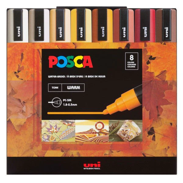 uni POSCA Acrylic Paint Marker - PC-5M Medium - 8 Warm Tone Color Set