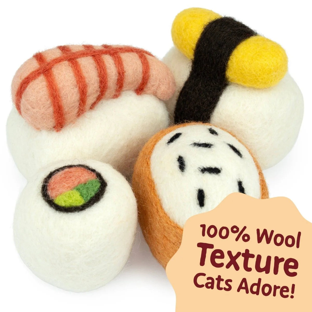 Clearance - Woolbuddy - M&W Wool Felt Cat Sushi Set – Handmade Cat Toys (4 pcs) - Image 5